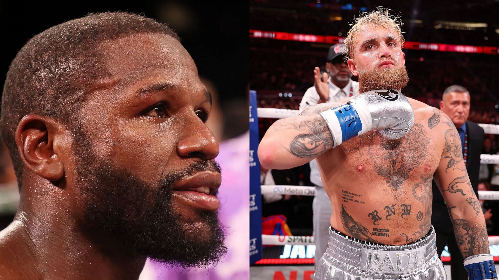 Jake Paul (right) believes he can knockout Floyd Mayweather Jr. (left) in two rounds. [Image courtesy: Getty Images] 