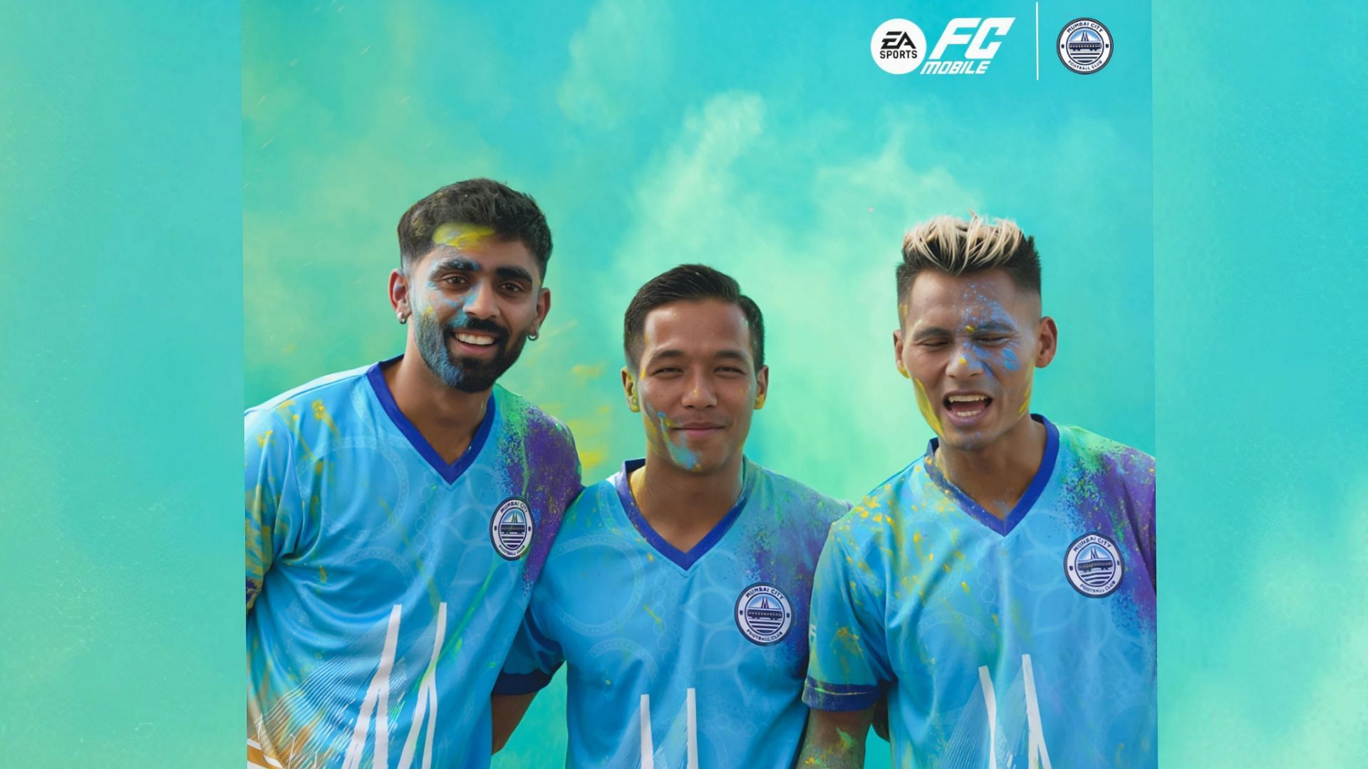 Mumbai City FC players celebrate Holi as gamers can enjoy the EA FC Mobile Holi 2025 event in-game (Image via EA Sports)