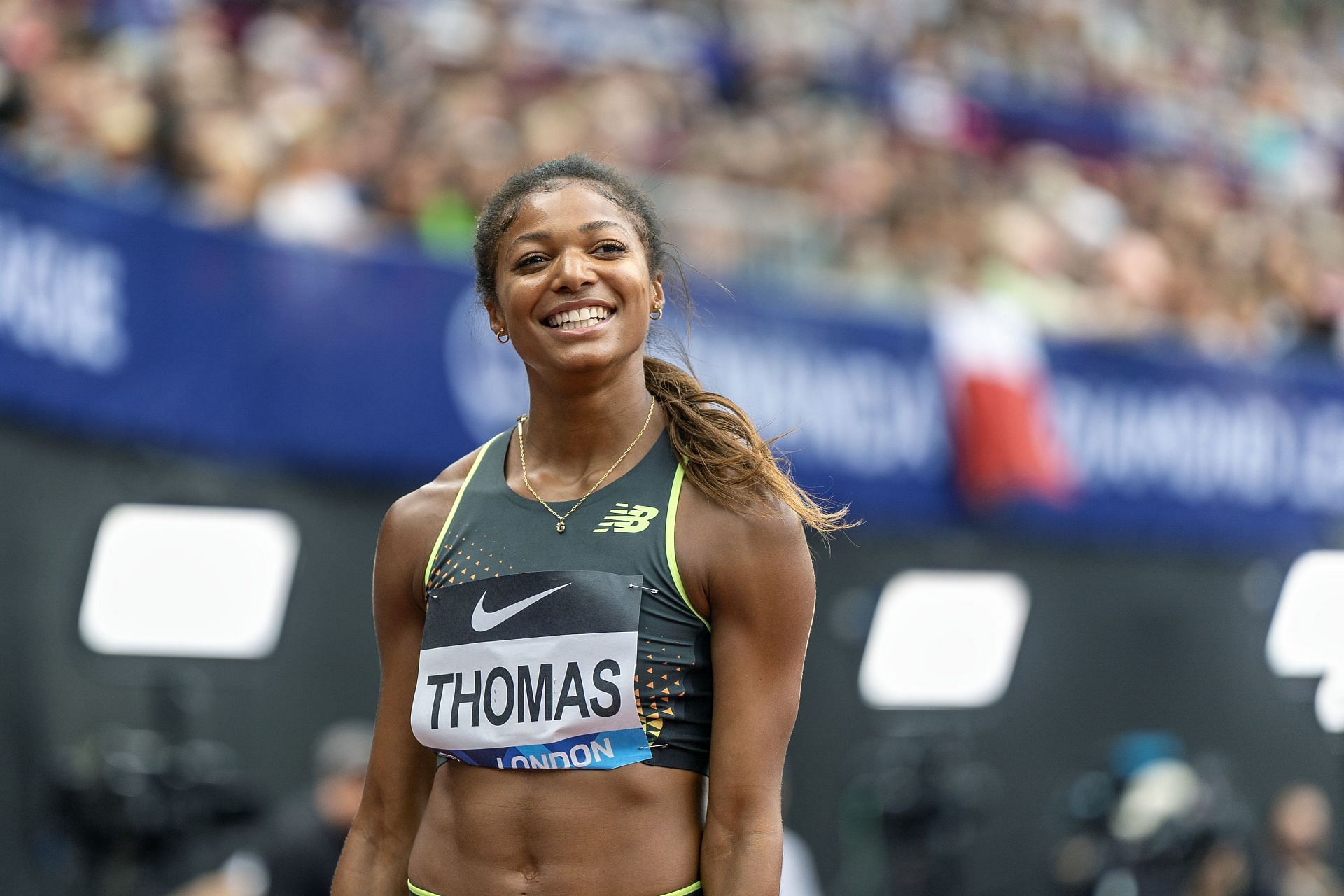 Gabby Thomas competes over the 200m distance at the 2024 London Diamond League event (Image via: Getty Images)