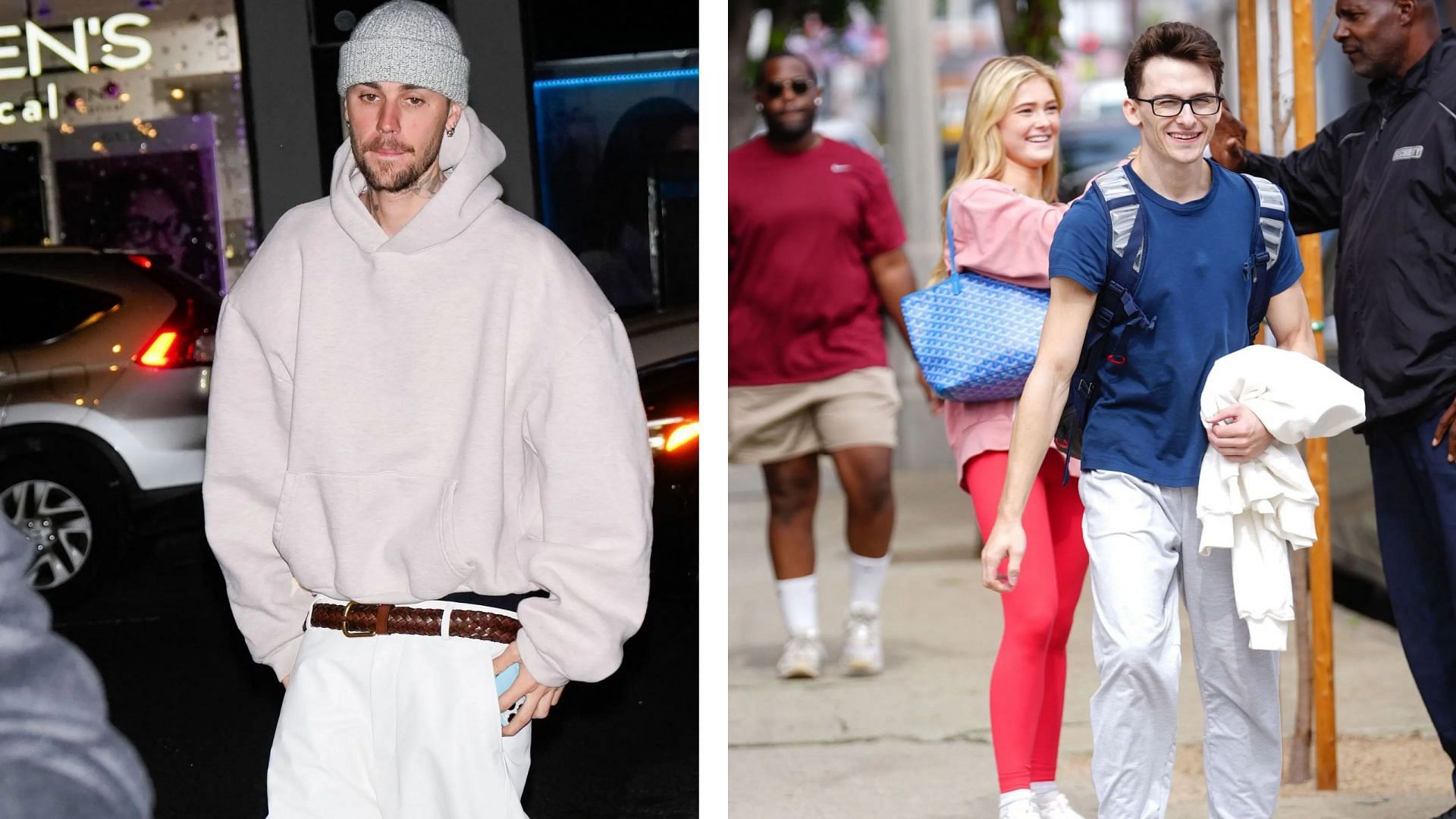 Justin Bieber (left) and Stephen Nedoroscik with Rylee Arnold (right)/ Source: Getty