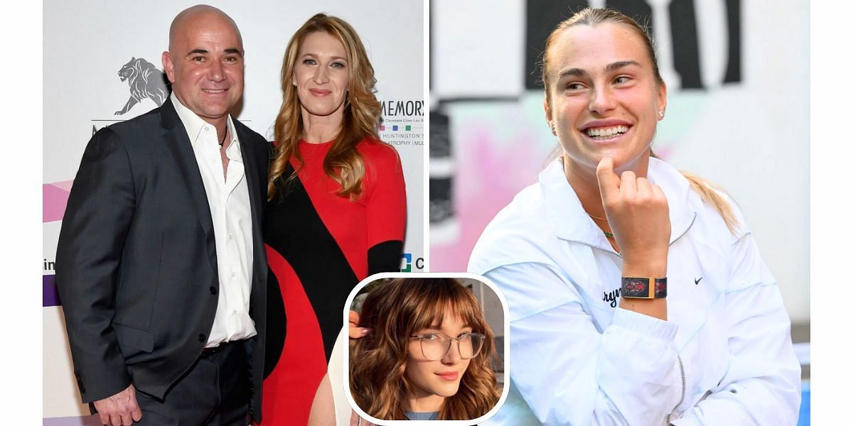 Andre Agassi and Steffi Graf (L), Jaz Agassi (inset) and Aryna Sabalenka (R) (Image Source: Getty; @jazagassi on Instagram)