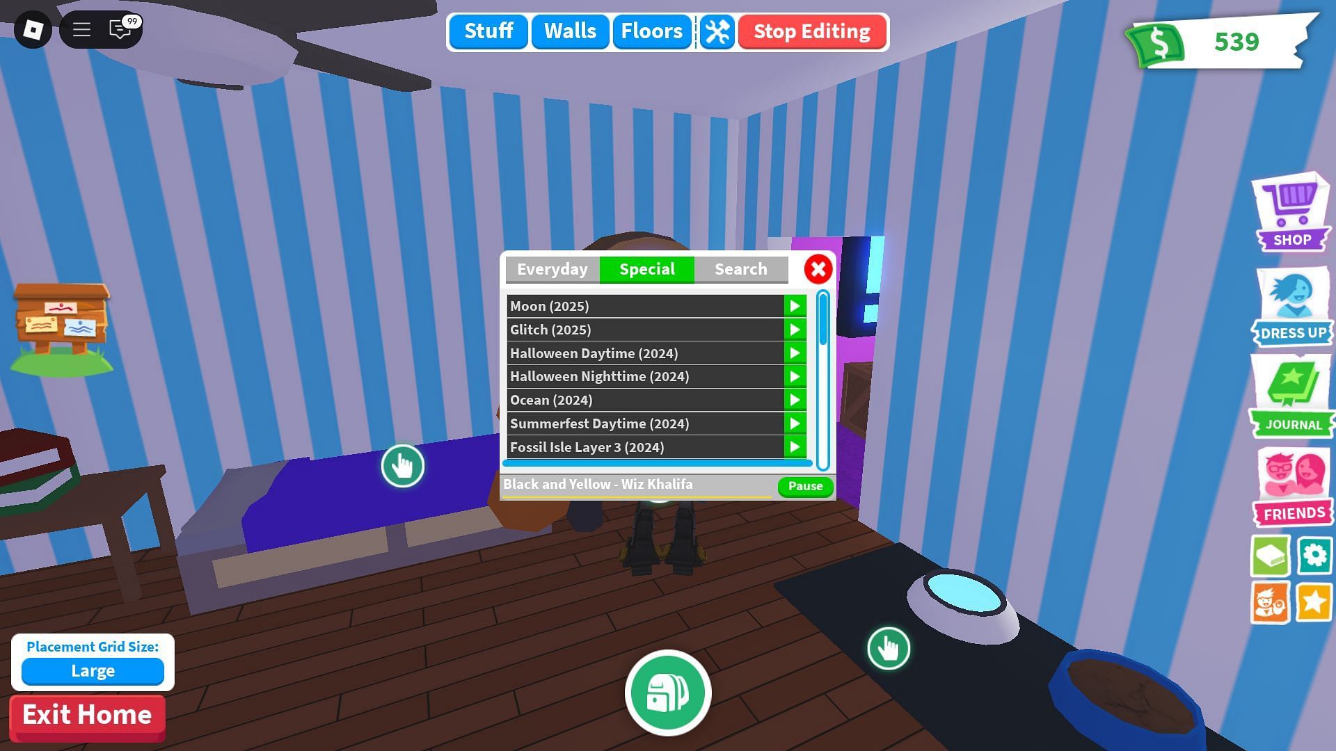 Switch to the &quot;Special&quot; tab in the Jukebox to play event soundtracks (Image via Roblox)