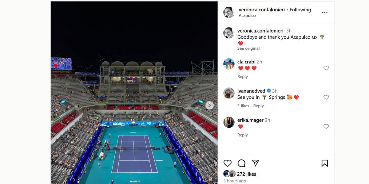 Sebastian Korda&#039;s girlfriend Ivana Nedved&#039;s comment on Lorenzo Musetti&#039;s girlfriend Veronica Confalonieri&#039;s Instagram post (Image: Instagram @veronica.confalonieri)