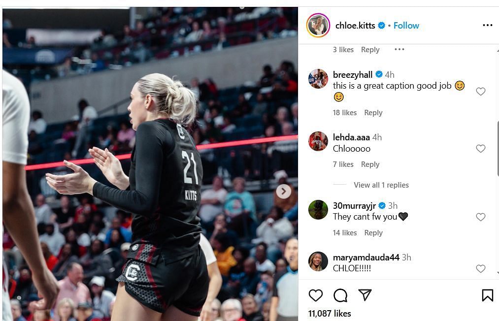 Bree Hall reacts to Chloe Kitts&#039; post on IG. Image via @chloe.kitts