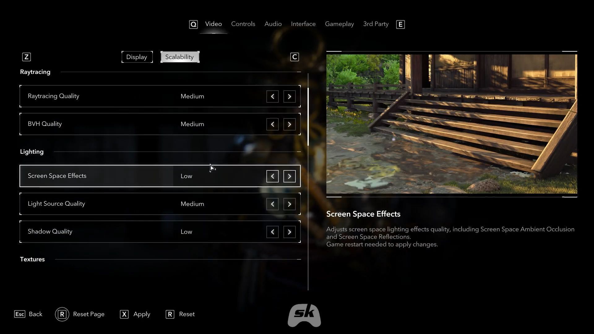 Assassin&#039;s Creed Shadows video settings page (Image via Ubisoft)