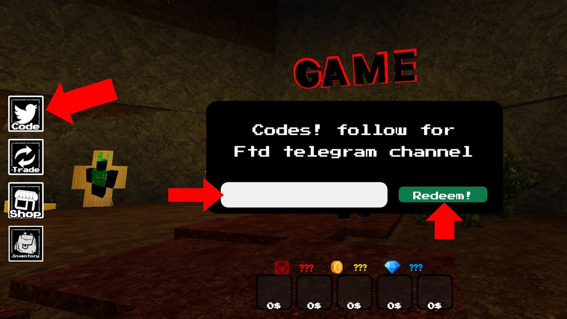 Type or paste an active code in the text box (Image via Roblox)