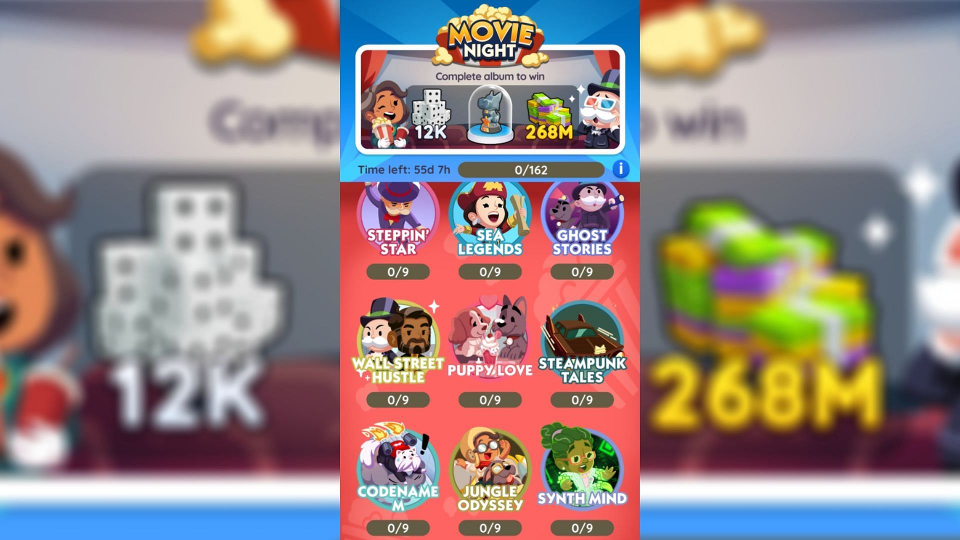 Rewards and albums of MoGo Movie Night album (Image via Scopely)