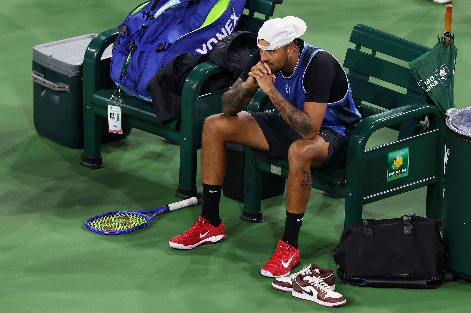 Nick Kyrgios was forced to retire from the BNP Paribas Open due to a recurring wrist injury. Source: Getty