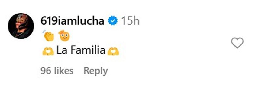 Rey Mysterio lauds his former colleague [Image source: Screnshot of Mysterio&#039;s comment on star&#039;s Instagram post]