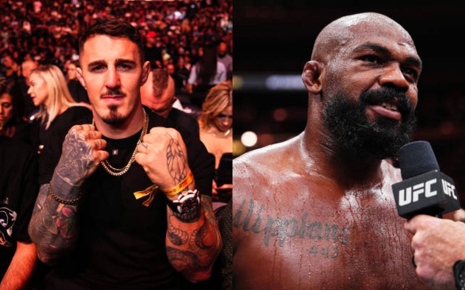 Tom Aspinall (left) reacts to rumors Jon Jones (right) wants $30 million payday [Image credits: Getty Images]