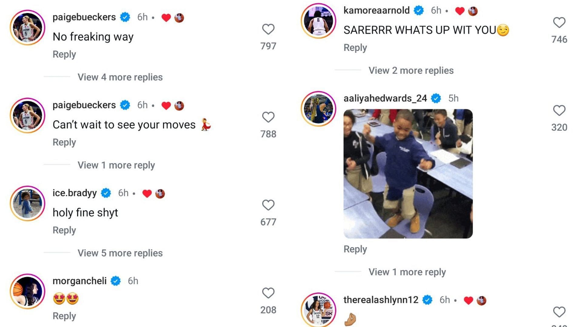 Paige Bueckers, KK Arnold and other UConn Huskies stars reacted to Sarah Strong&#039;s Instagram post about the upcoming NCAA Tournament. Source: @sarahstrong_/Instagram