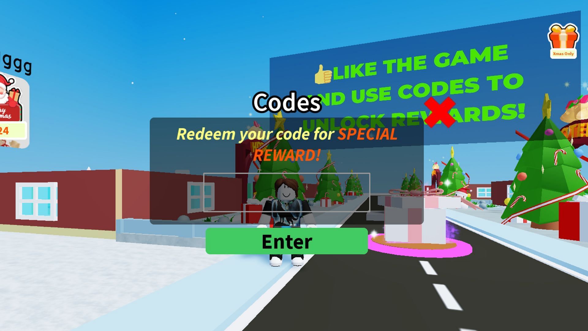 Search for the gift box to redeem codes (Image via Roblox)