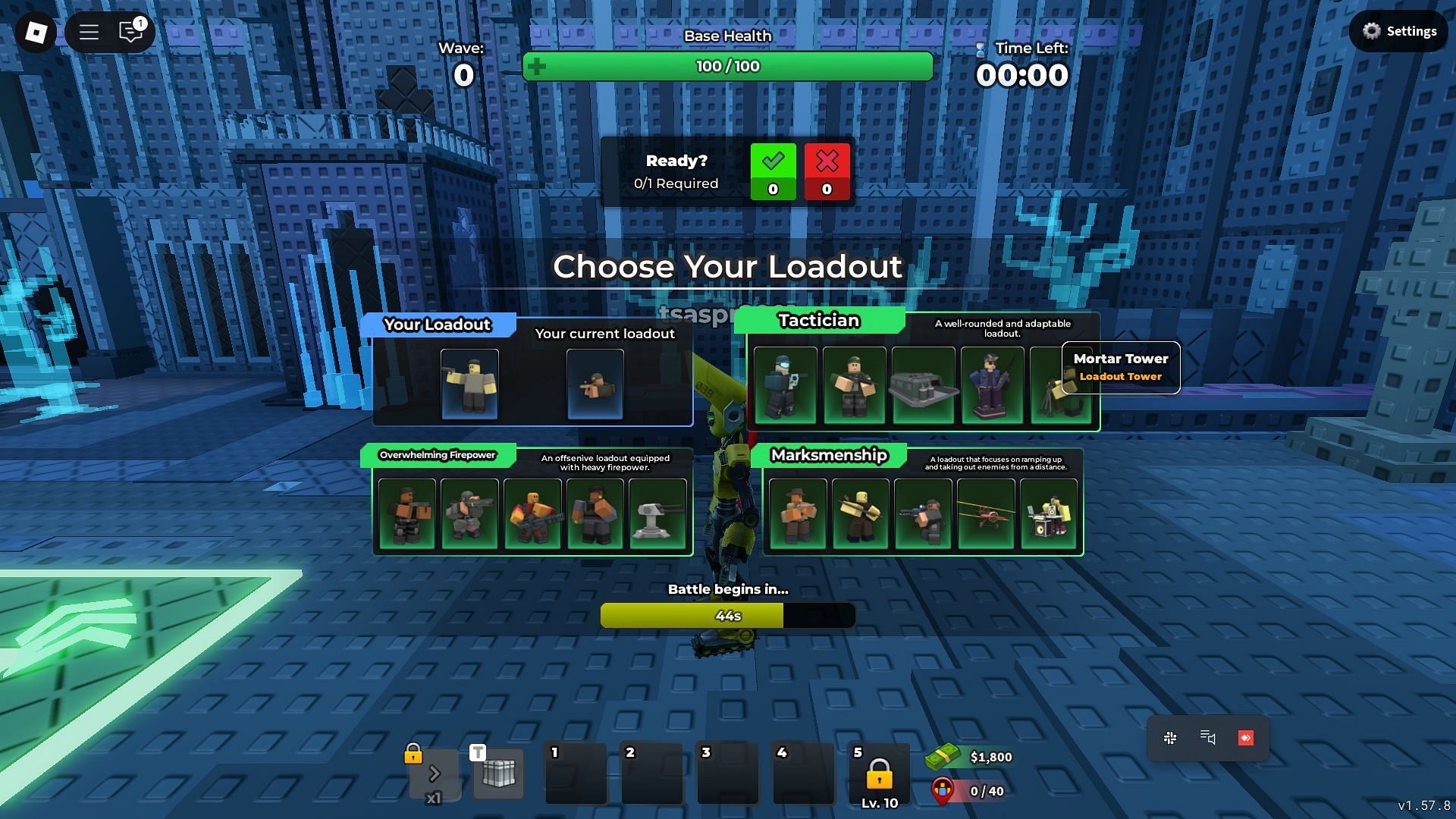 Select your desired loadout in the beginning (Image via Roblox)