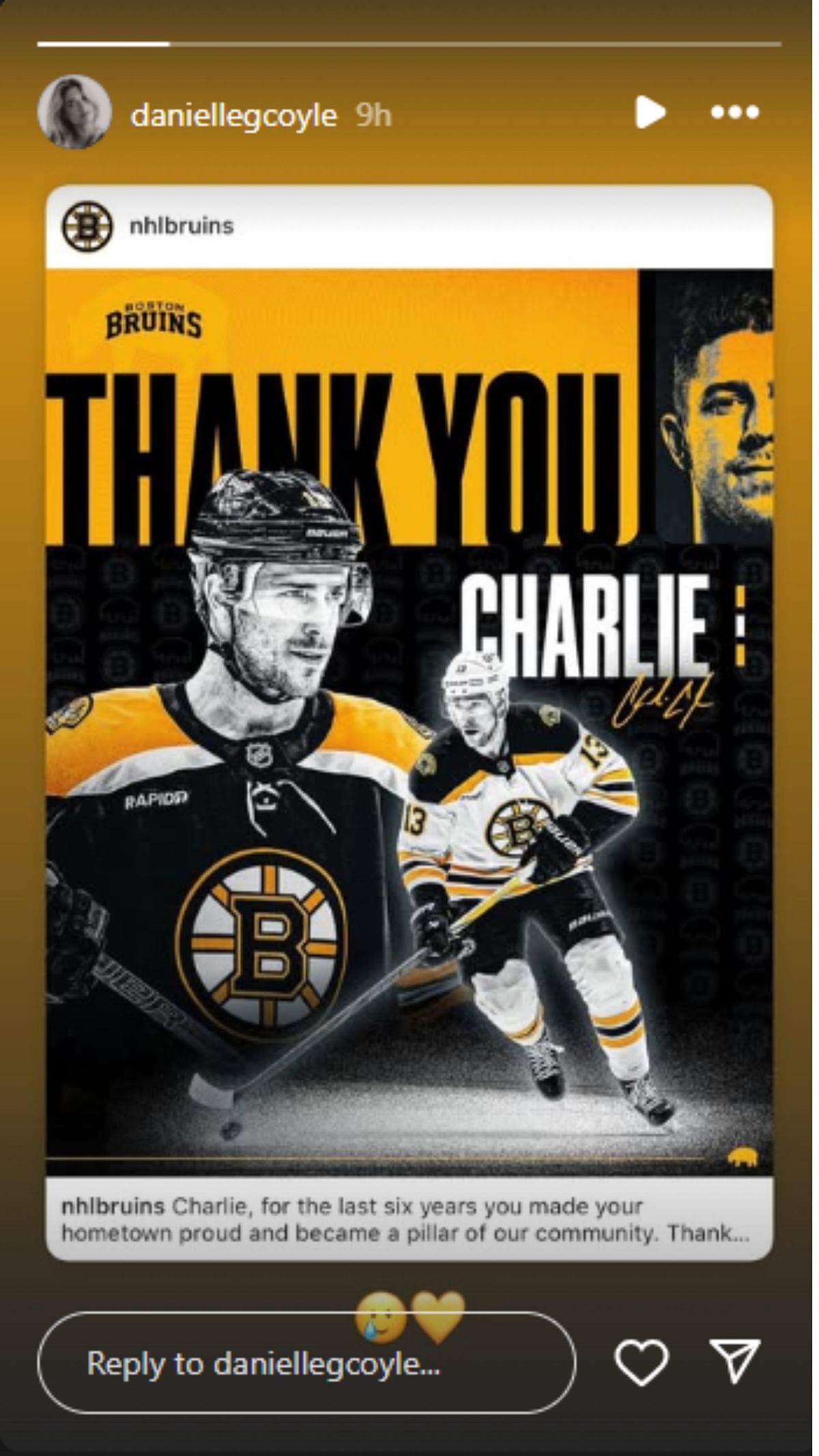 Charlie Coyle's wife Danielle reacts to Boston Bruins’ emotional ...