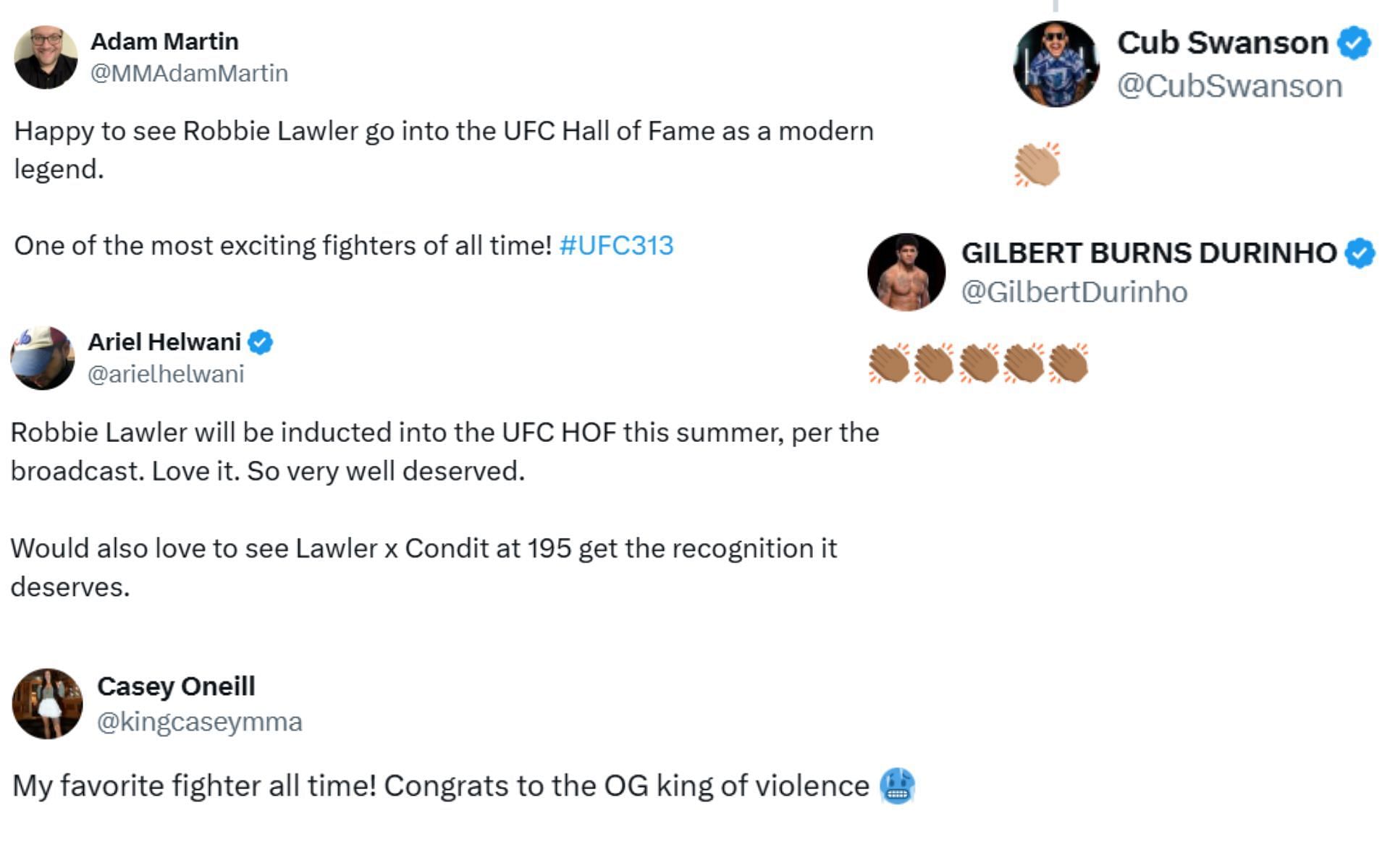 MMA pros reaction to Robbie Lawler&#039;s Hall of Fame achievement.