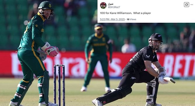 "What a player" - Fans erupt as Kane Williamson scores 102 in NZ vs SA 2025 Champions Trophy semifinal