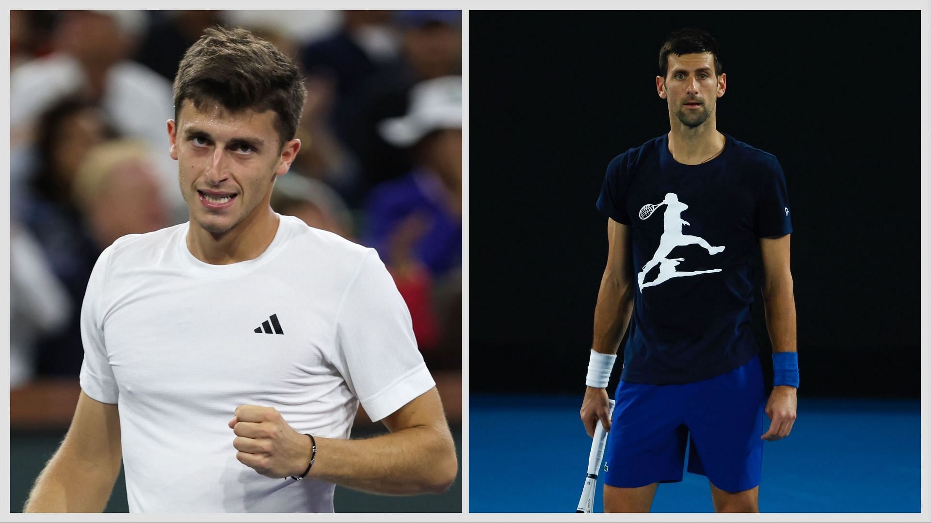 Luca Nardi and Novak Djokovic on tour - Image Source: Getty 