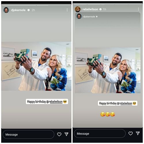 Screen grab of Novak Djokovc & Rebel Wilson's Instagram stories [Image Source: Instagram]