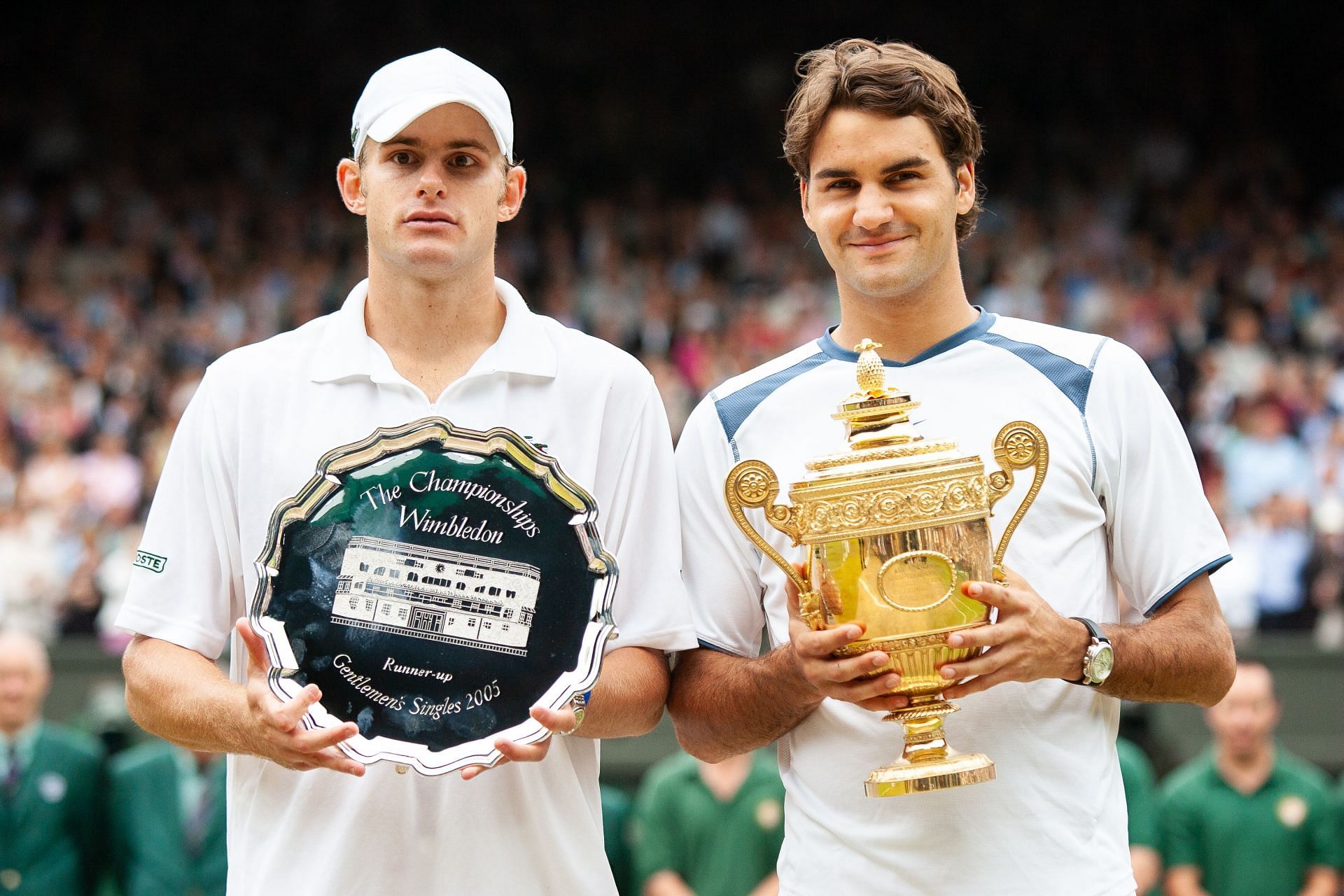 Andy Roddick (L) and Roger Federer at The Championships - Wimbledon 2005 | Picture credit: Getty Images