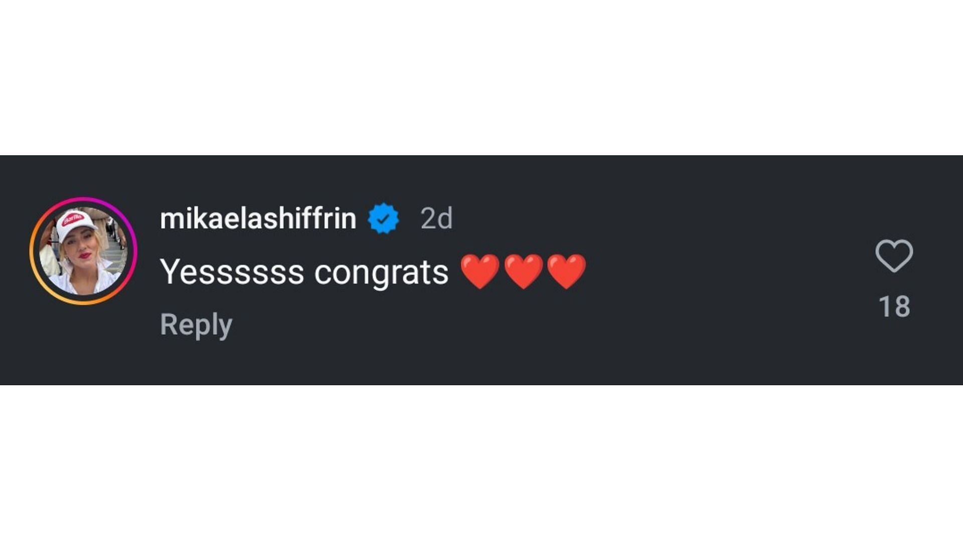 Shiffrin&#039;s comment on Wilson&#039;s post - Source: via @sophiawilson on Instagram