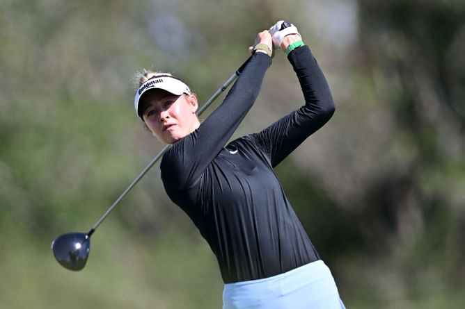 Nelly Korda gives a sneak peek at her testing of a "new" persimmon Wood