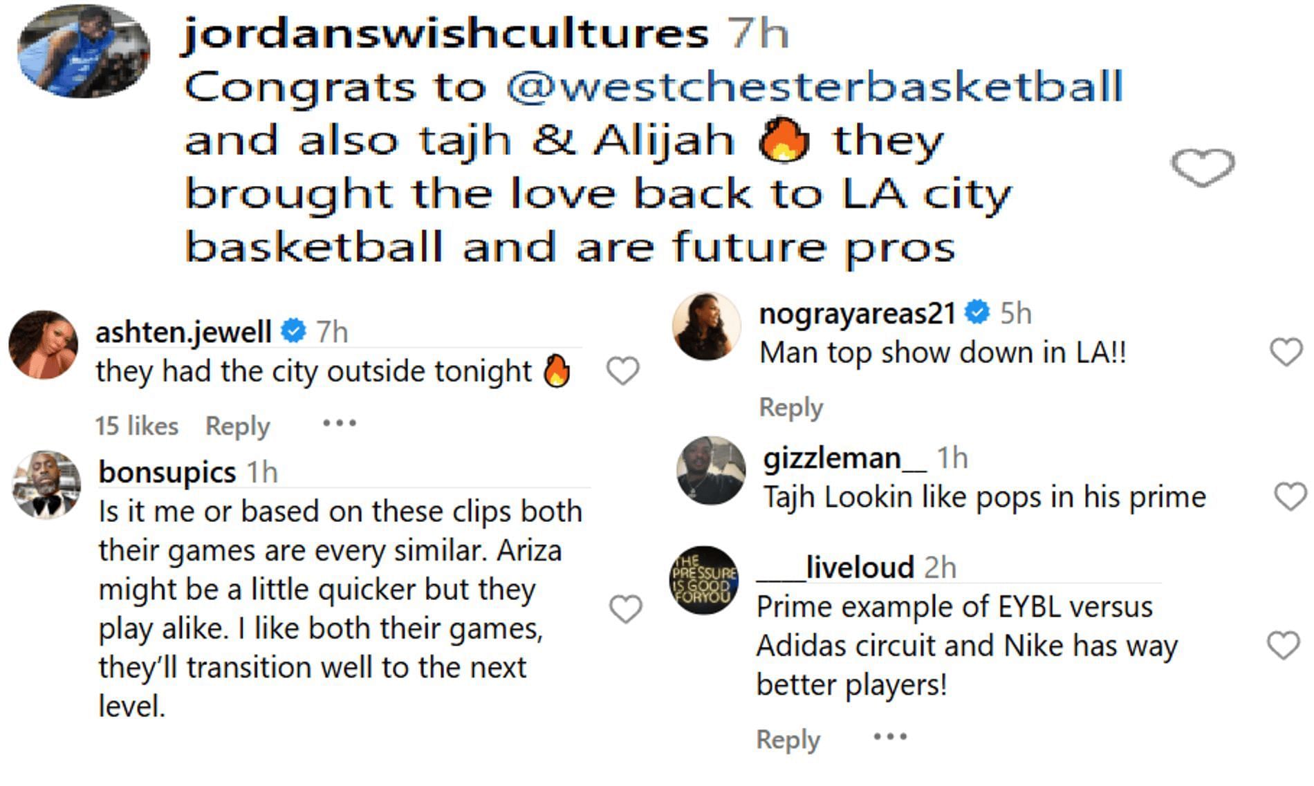 Hoops fans comment on Tajh Ariza vs. Alijah Arenas City Section final game (Source: Instagram/ swishcultures)