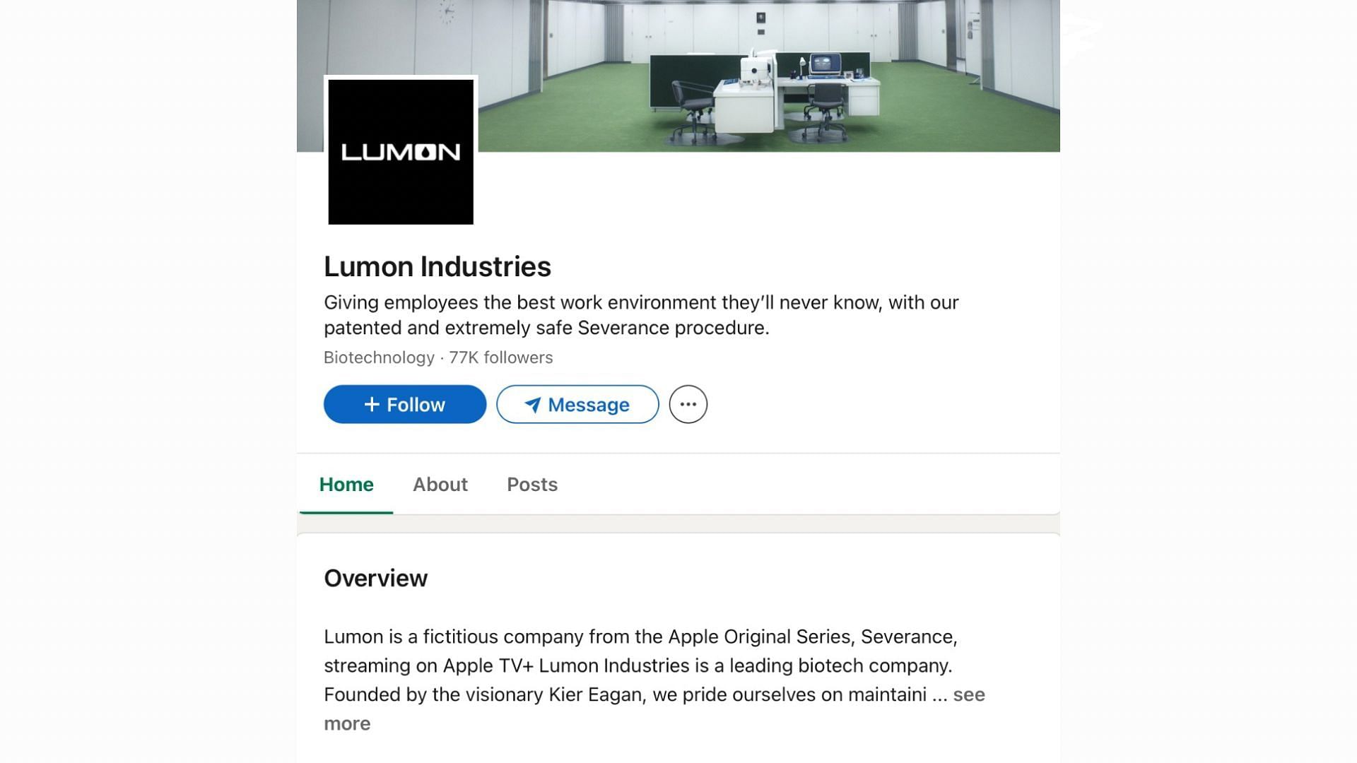 Screenshot of LinkedIn page (Image via Lumon Industries/LinkedIn)