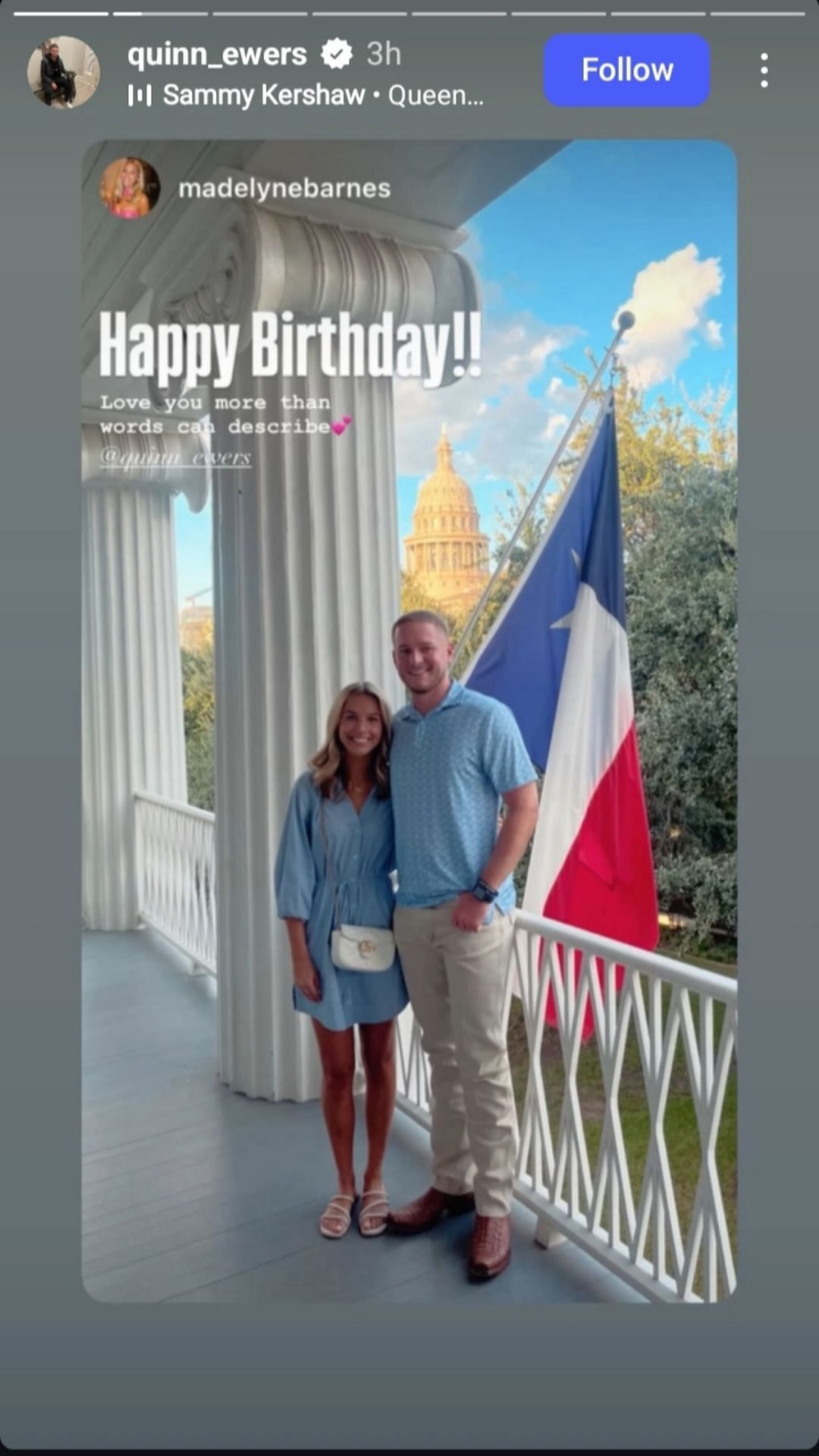 Quinn Ewers&rsquo; GF Madelyne Bears pens a heartfelt message for Texas star on his birthday