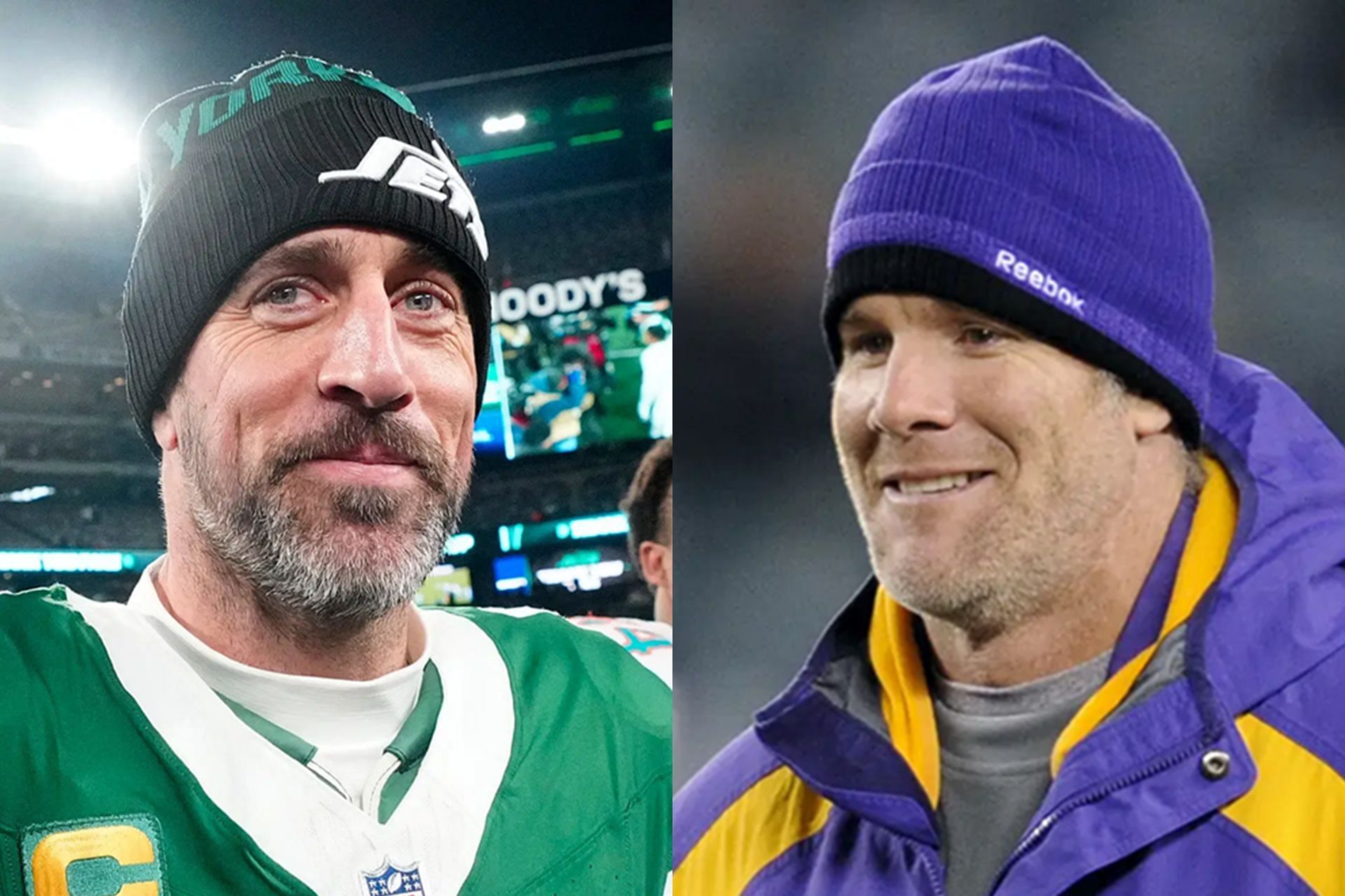 Aaron Rodgers - L and Brett Favre - R (Collage Images Credit: IMAGN)