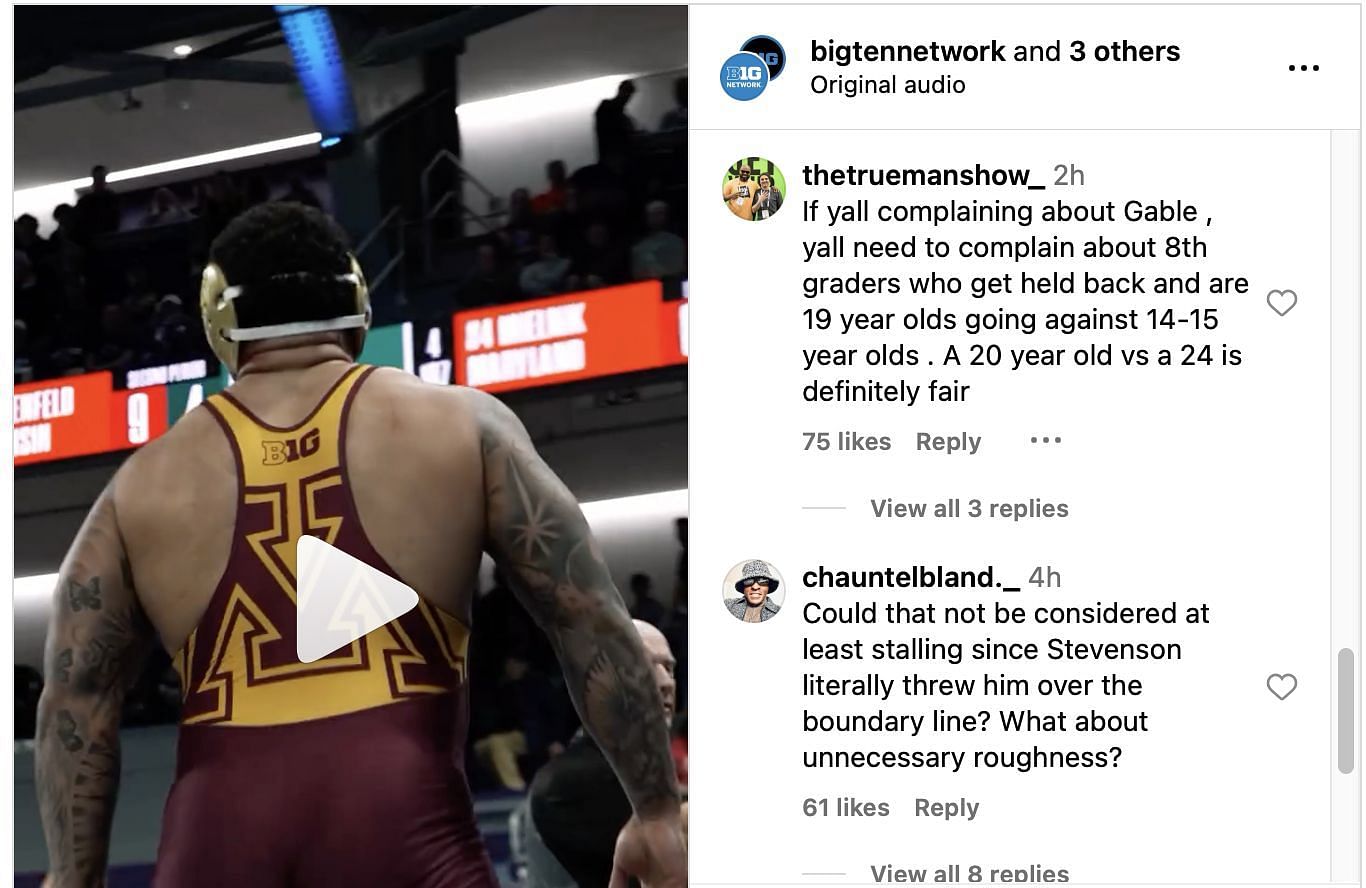 Fans react to Gable Steveson&#039;s performance | Instagram@bigtennetwork