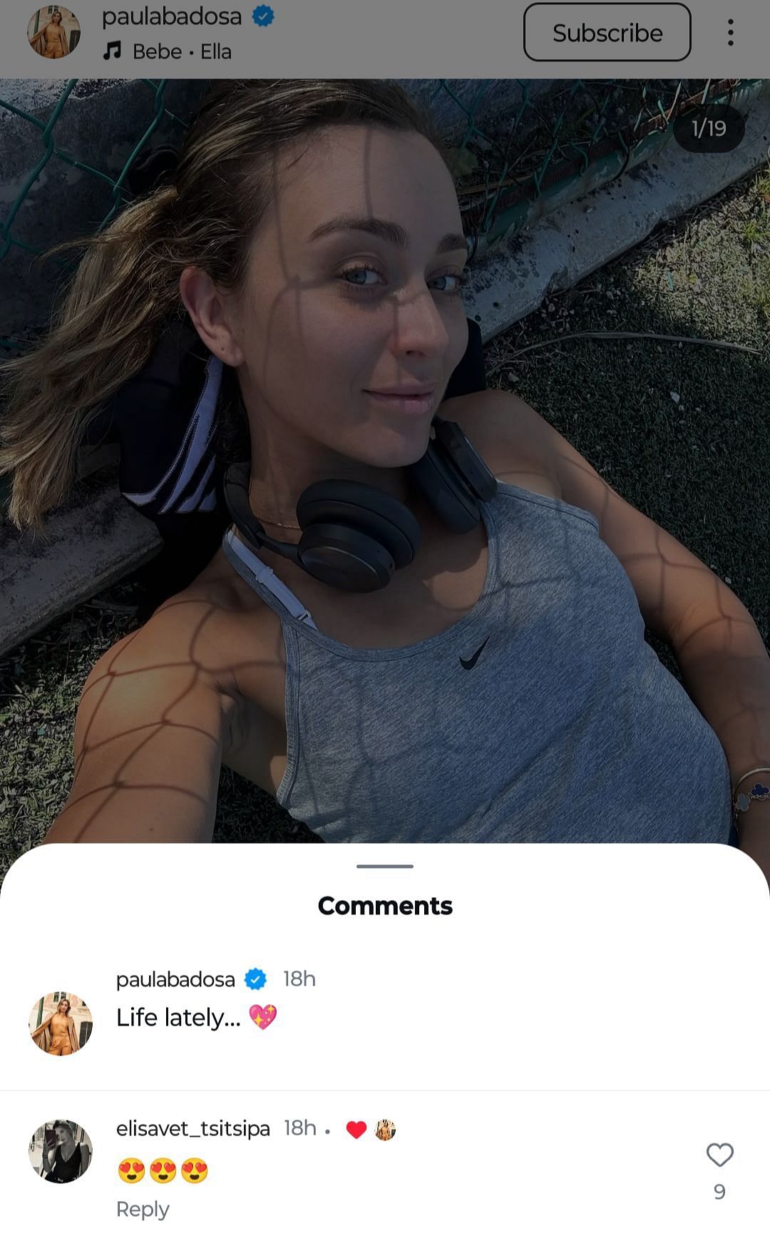 Stefanos Tsitsipas&#039; sister Elisavet reacts to his girlfriend Paula Badosa&#039;s latest post (Image: Instagram @paulabadosa)