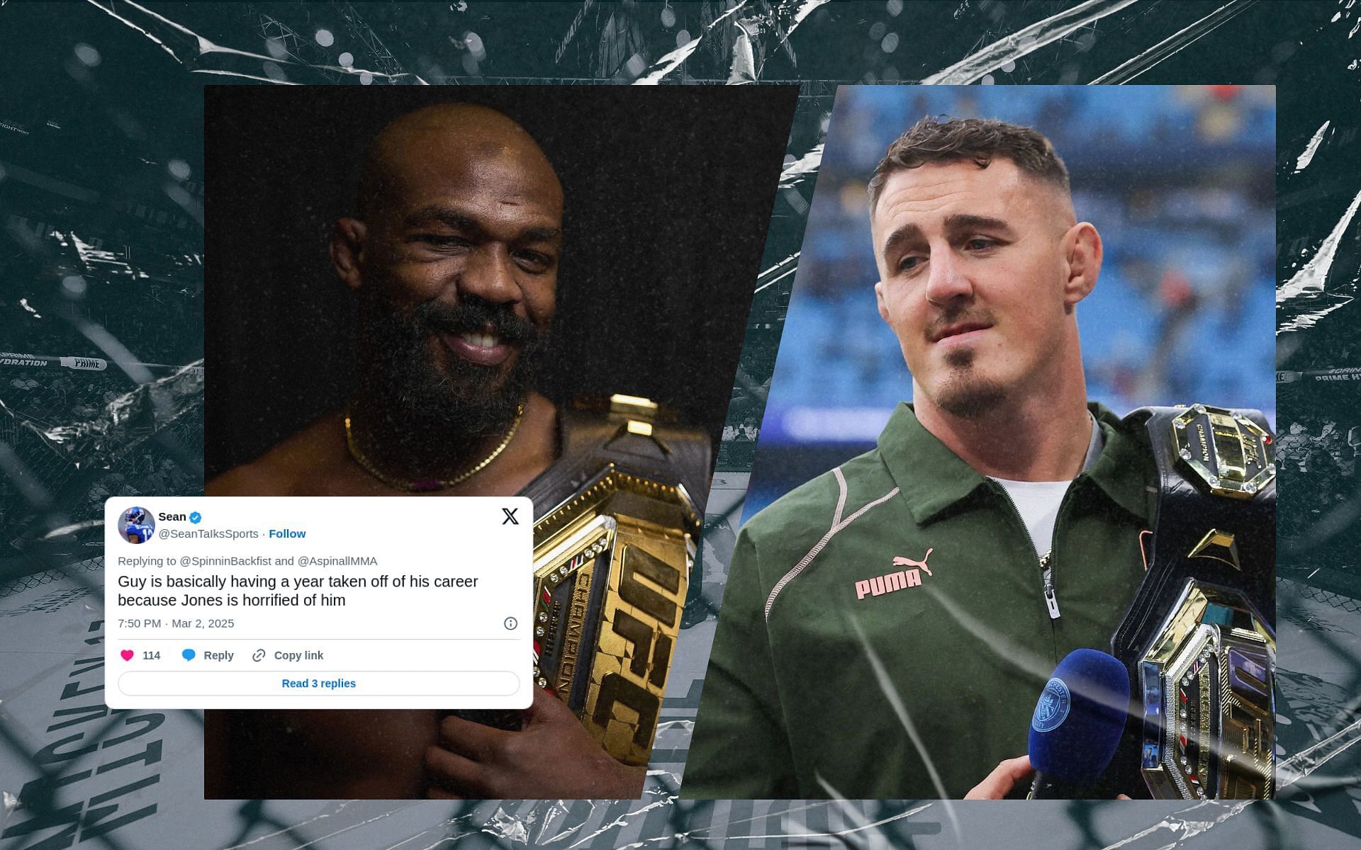 Fans react to Tom Aspinall (right) revealing reason behind delay in Jon Jones