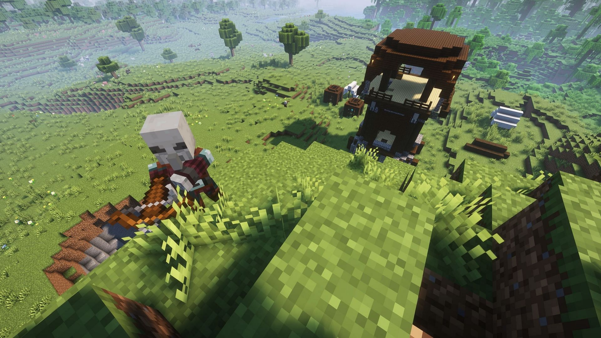 Count and mark the area where pillagers can spawn around the Pillager Outpost (Image via Sportskeeda Gaming/Mojang Studios)