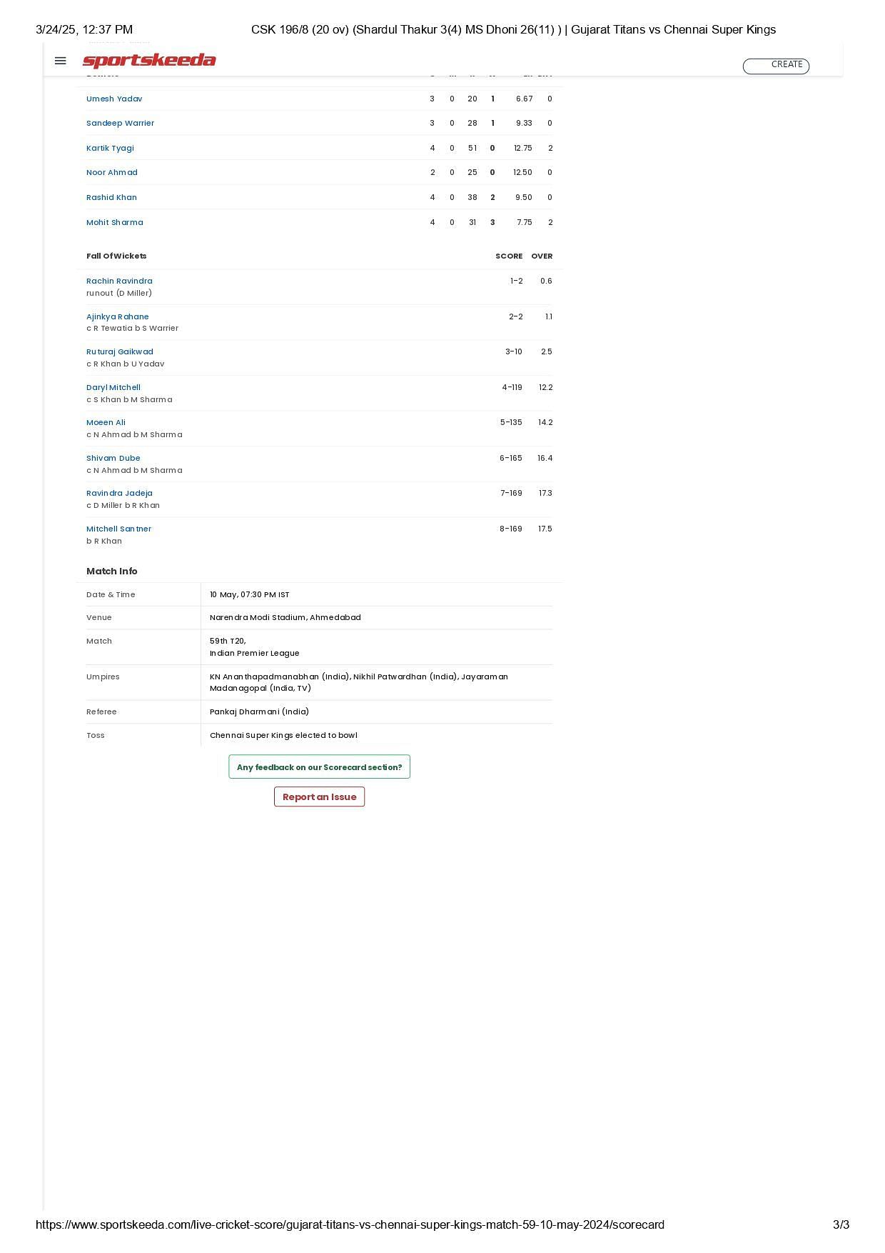 GT vs CSK in IPL 2024.