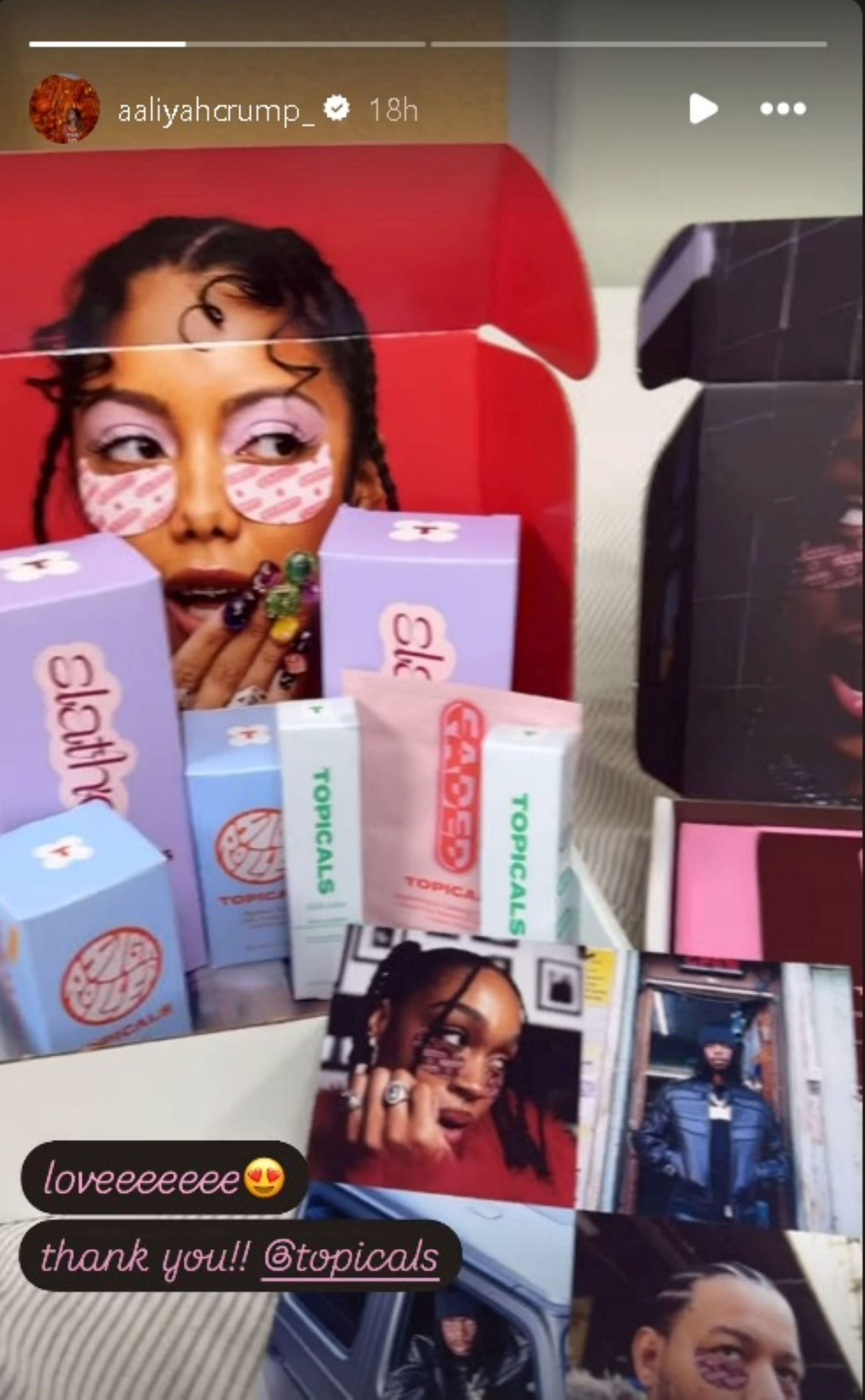 Texas signee Aaliyah Crump shares a peek at goodies from skincare brand Topicals (Image: IG/aaliyahcrump__)