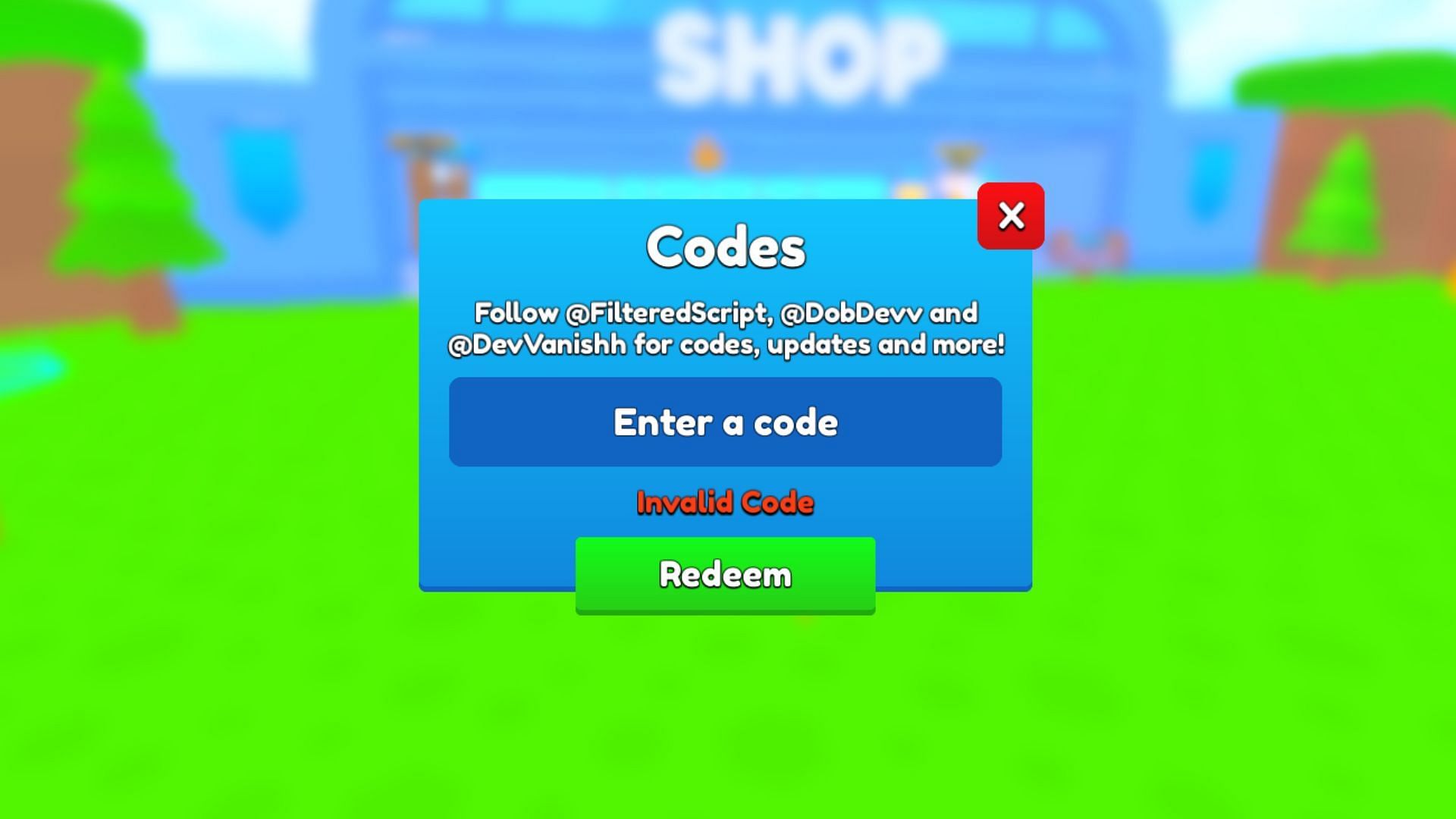 &quot;Invalid Code&quot; error in Firework Simulator (Image via Roblox)