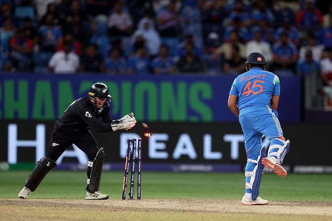 Rohit Sharma loses patience to get stumped for 76 off Rachin Ravindra's bowling in IND vs NZ 2025 Champions Trophy Final [Watch]