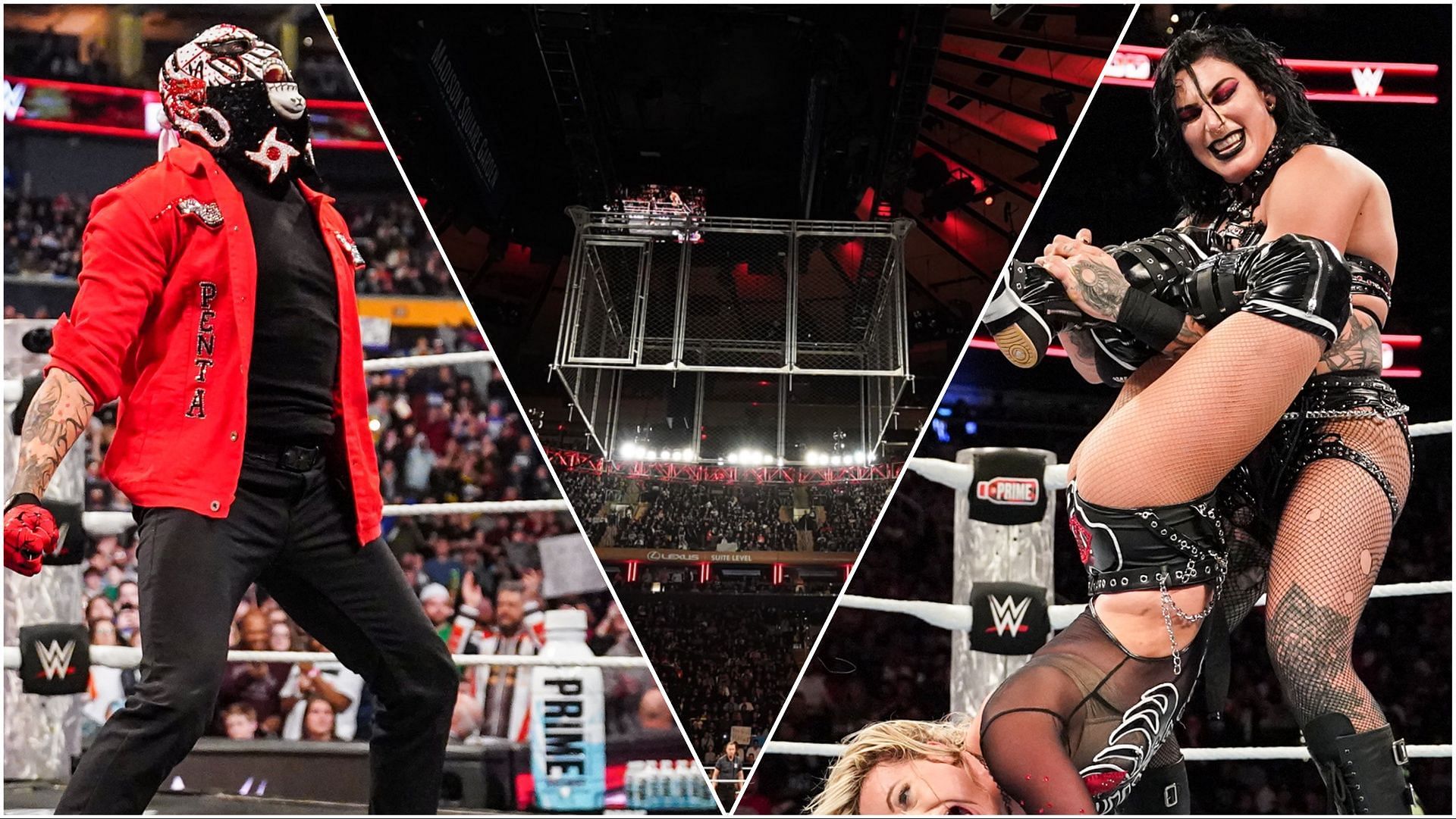 Steel Cage hangs at WWE RAW, Penta and Rhea Ripley in action