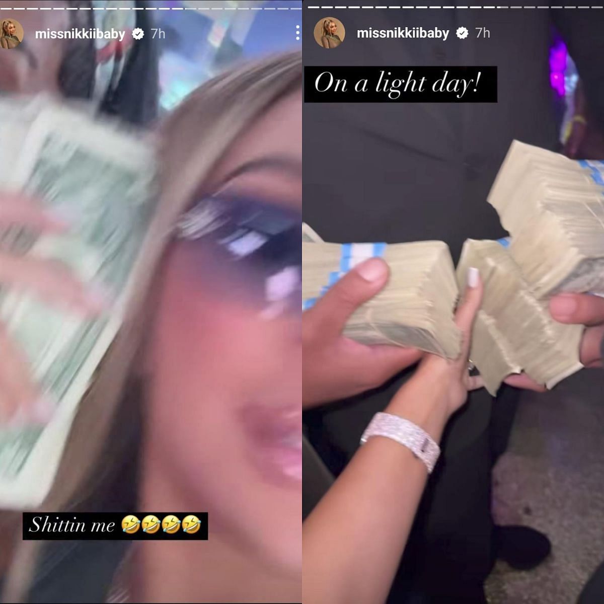 Nikki Mudarris flaunted money on her Instagram stories