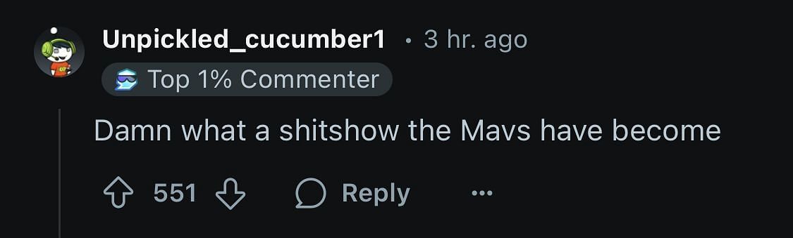 Mavs fan comment/Reddit (image credit: reddit/r/nba)