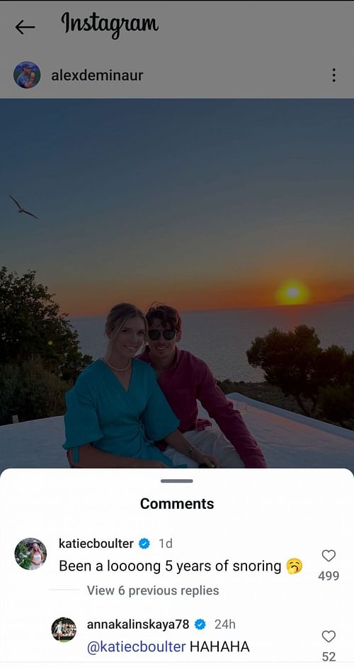 Screen grab of Anna Kalinskaya's comment [Image Source: Instagram]