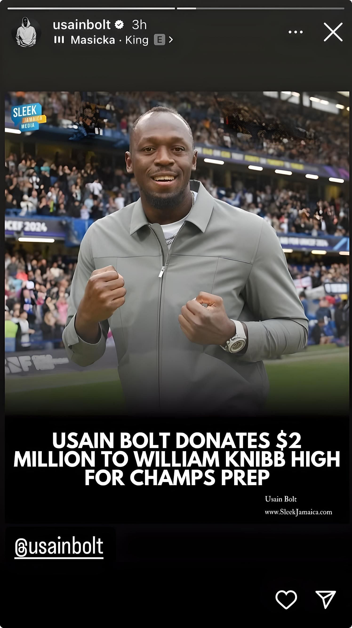 Screenshot of Instagram Story/ Source: Instagram/ @usainbolt