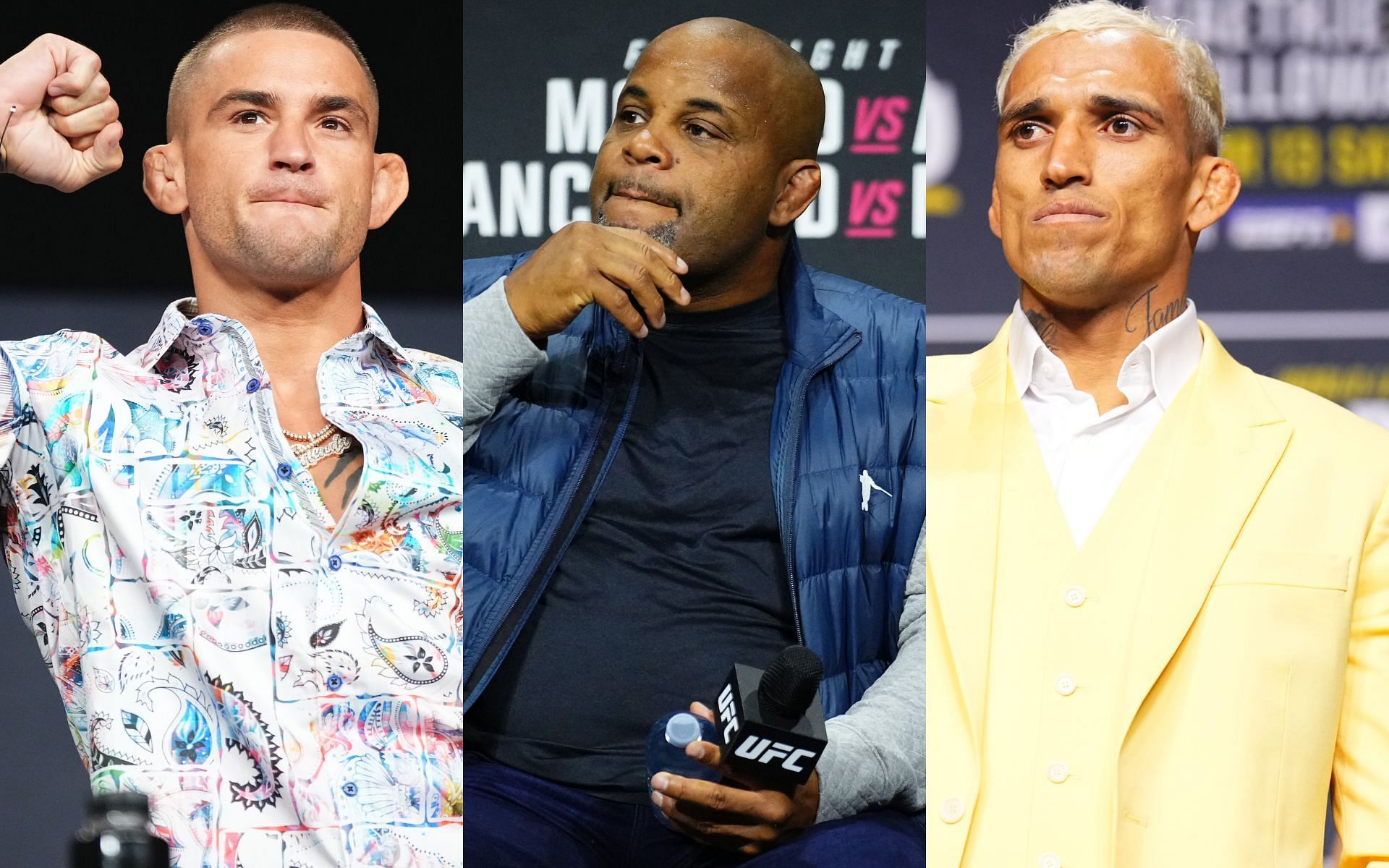 Daniel Cormier (middle) believes Dustin Poirier (left) and Charles Oliveira (right) should clash in a rematch [Images courtesy: Getty Images]