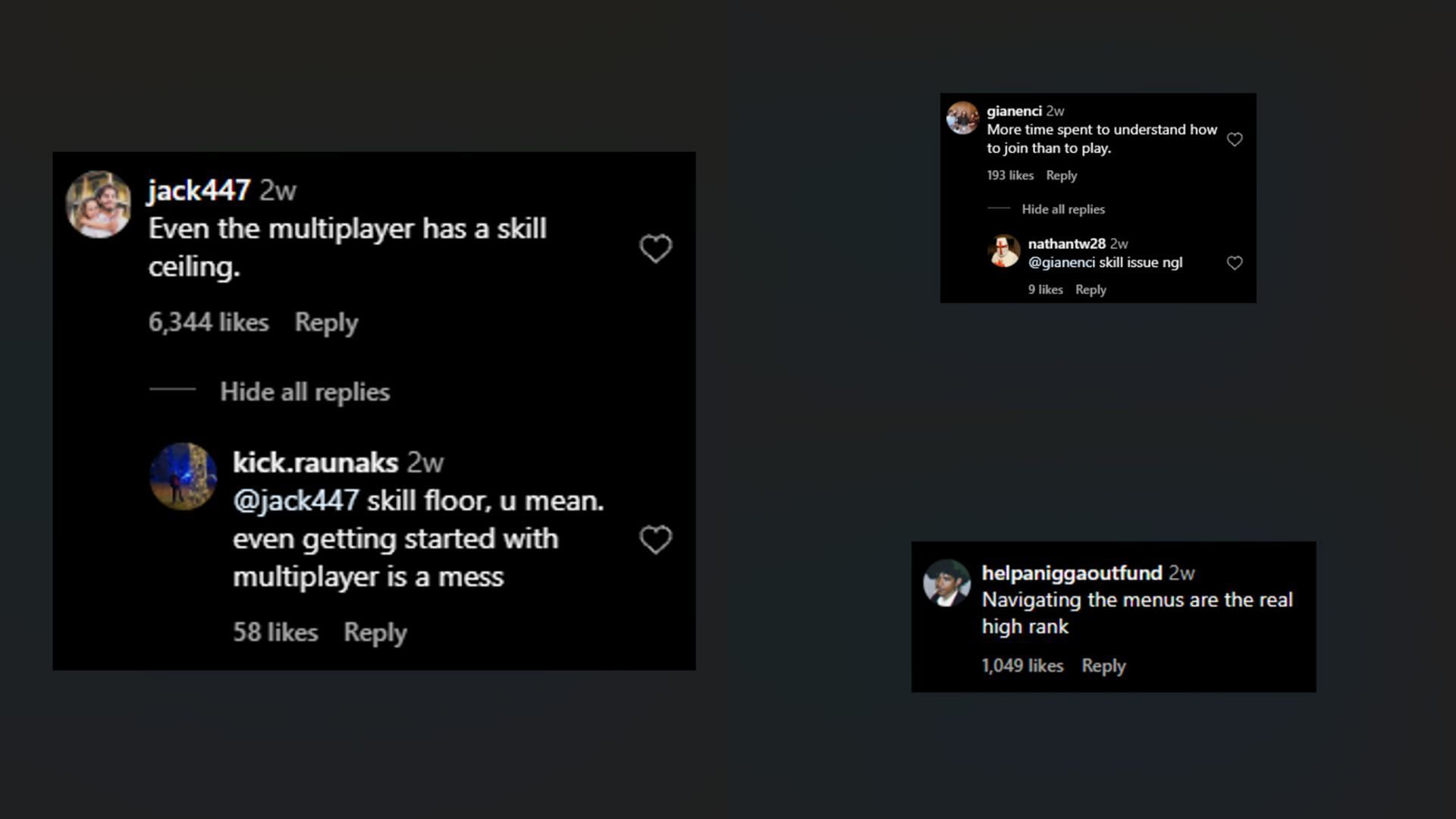 The comments by the users on multiplayer situation meme (Image via Instagram)