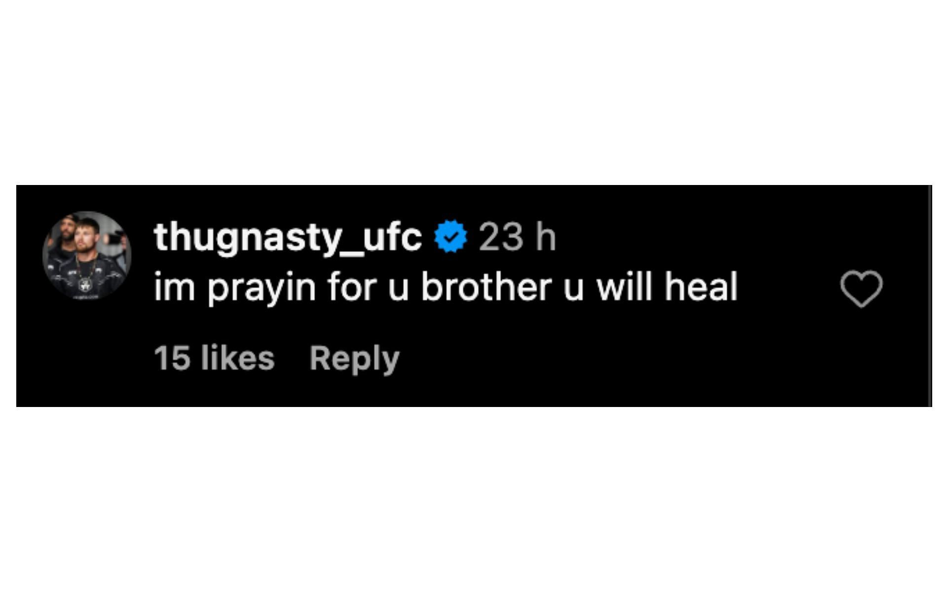 Bryce Mitchell&#039;s comment. [Screenshot courtesy: @thugnasty_ufc on Instagram]