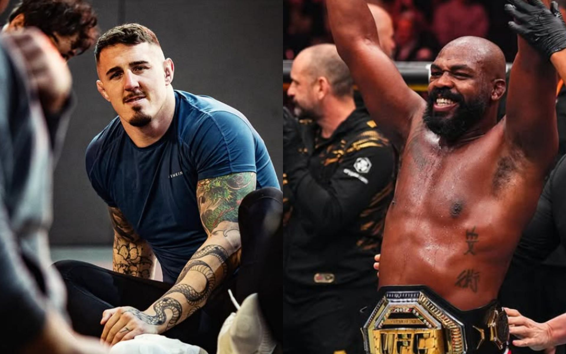 Tom Aspinall (left) and Jon Jones (right) seem to be inching closer to an eventual showdown inside the UFC octagon. [Images courtesy: @tomaspinallofficial and @jonnybones on Instagram]