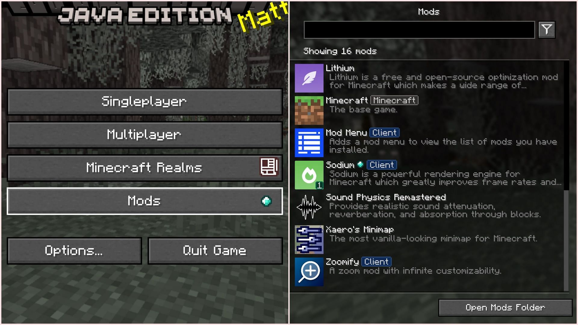 Mod menu allow players to alter settings of every single mod that they install in Minecraft (Image via Sportskeeda Gaming || Mojang Studios)