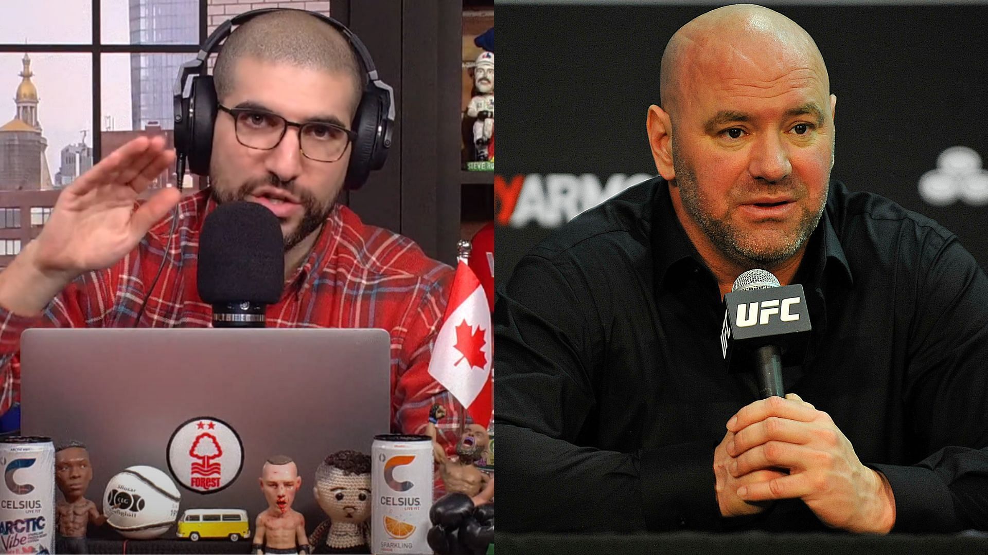 Ariel Helwani (left) sets aside rivalry with Dana White (right) to praise new boxing promotion [Images courtesy of Ariel Helwani on YouTube &amp; Getty Images]