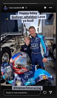 A snapshot of Marco Andretti's Instagram story (@marcoandretti)