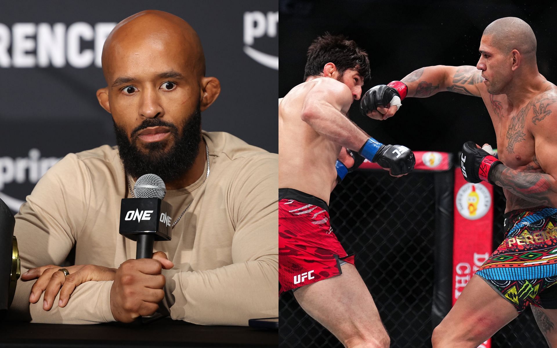 Demetrious Johnson (left) weighed in on the recent fight between Magomed Ankalaev (middle) and Alex Pereira (right) [Images courtesy: Getty Images]